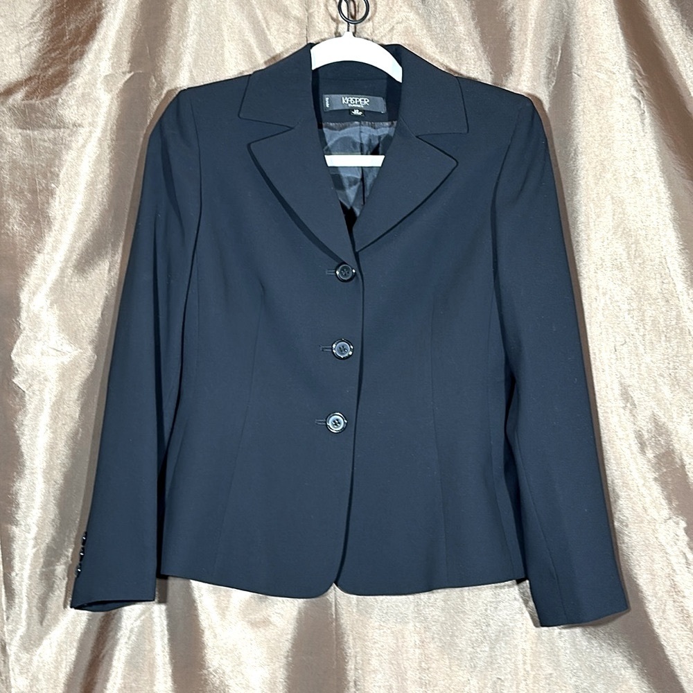 KASPER coat plus black mini skirt (business attire)